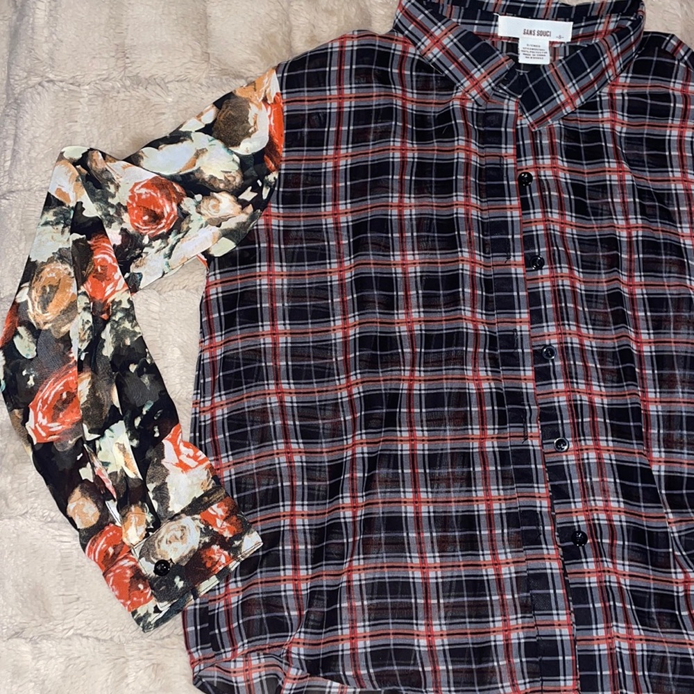 Sheer Patterned Button Up - Picture 2 of 3